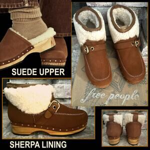 Free People Oak Suede Genuine Shearling Lined Clog Boot Size 8